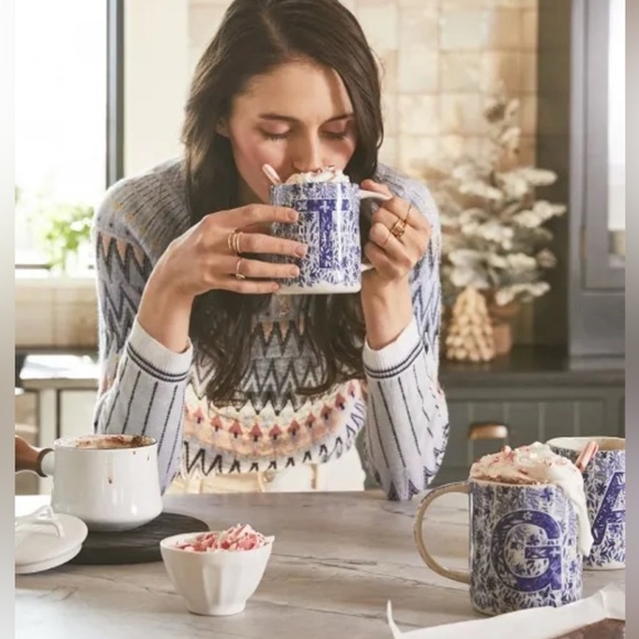 Anthropologie Folksong Monogram Mug Letter X - NEW - Picture 2 of 10